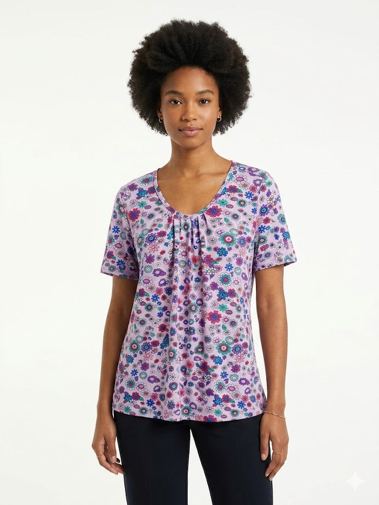 Ladies  Plus Size Top Purple Flowers