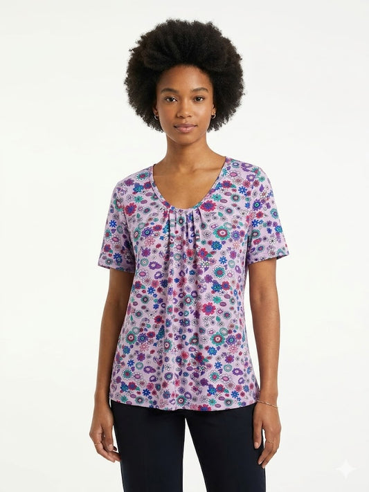 Ladies  Plus Size Top Purple Flowers