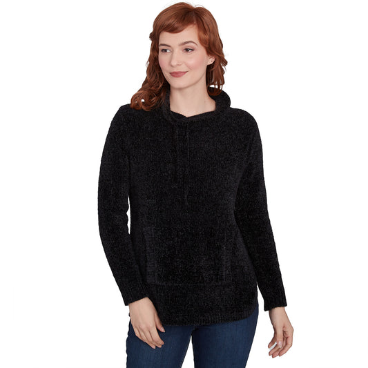 Chenille Eyelash Pullover Pouch Pocket Sweater Black - Ruby Rd