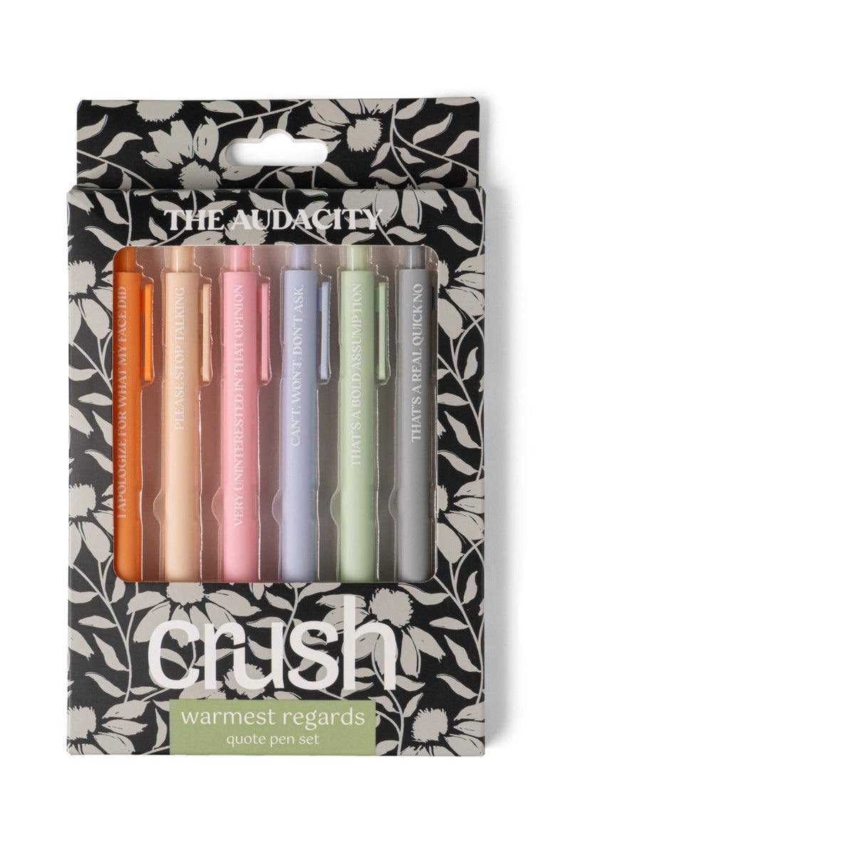 Juego de bolígrafos Crush Warmest Regards Quote Negro