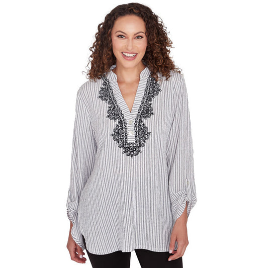 Puckered Stripe Pattern Top Black/White - Ruby Rd