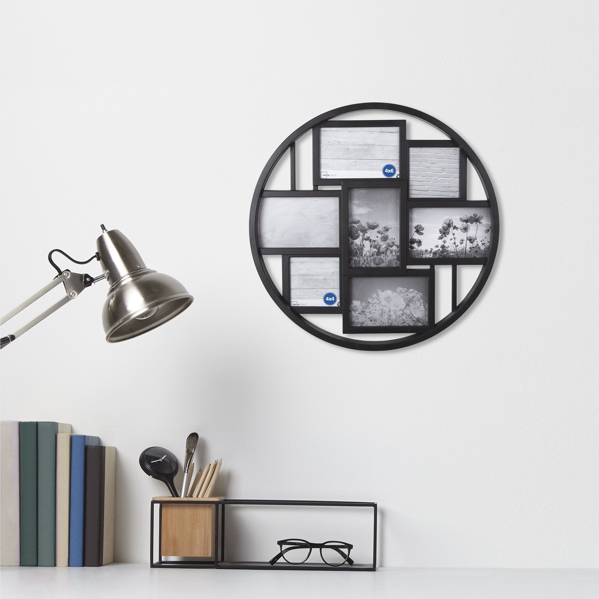 7-Opening Round Collage Picture Frame - Black - 4" x 6" & 4" x 4"