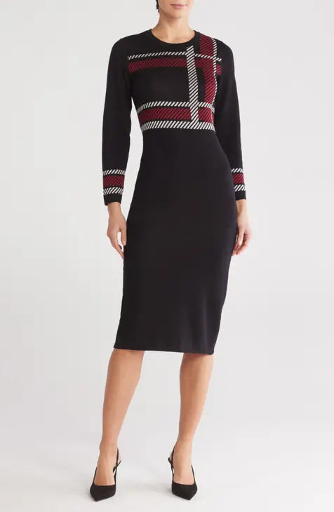 1PC  Sweater Dress Red/White/Black - Sandra Darren