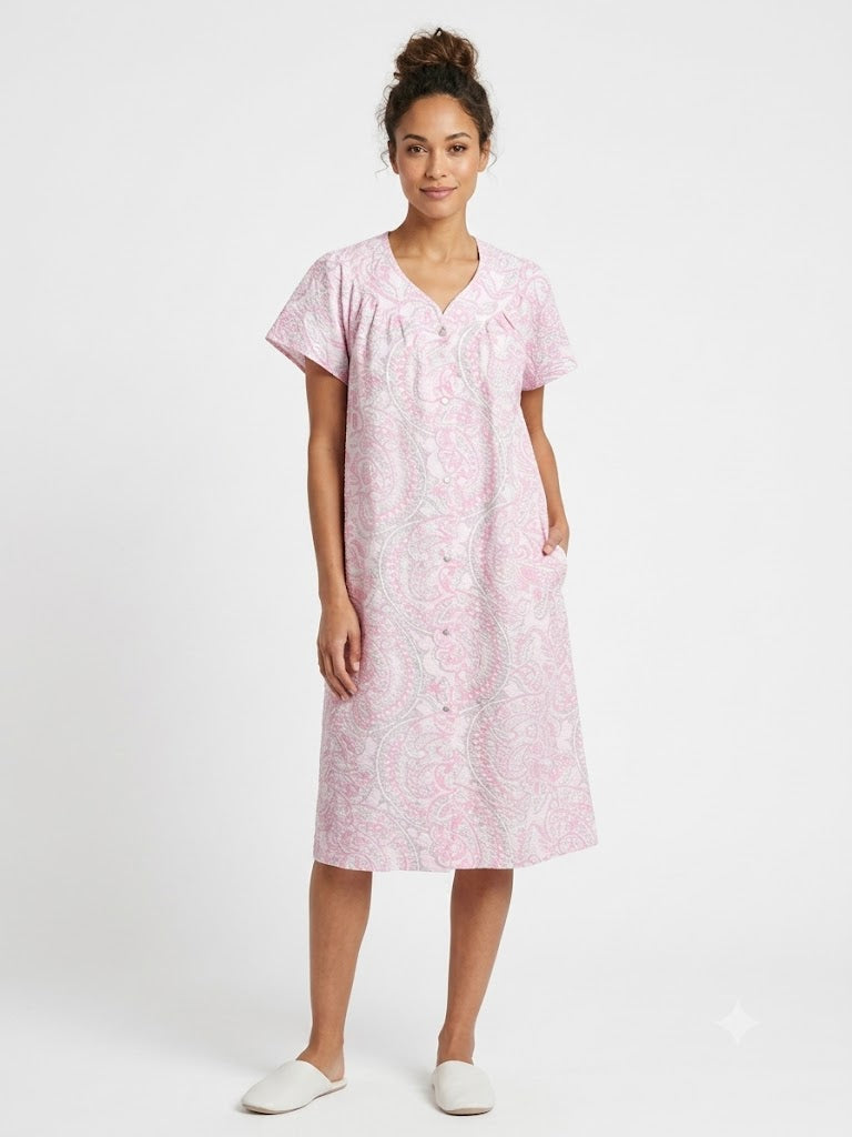 Ladies Trapunto Duster w /  Snaps & Pockets Pink