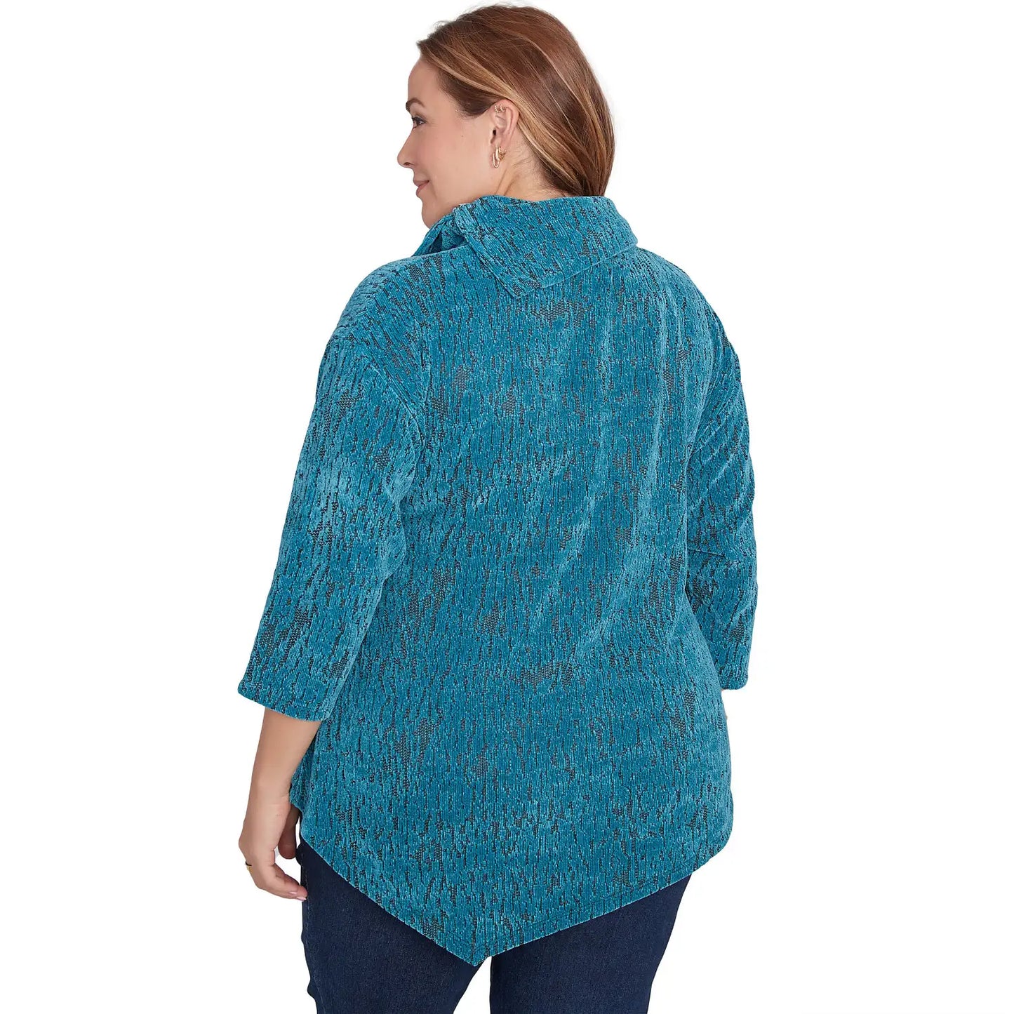 Plus Split Cowl Chenille Jacquard Knit Top Jade Multi - Ruby Rd