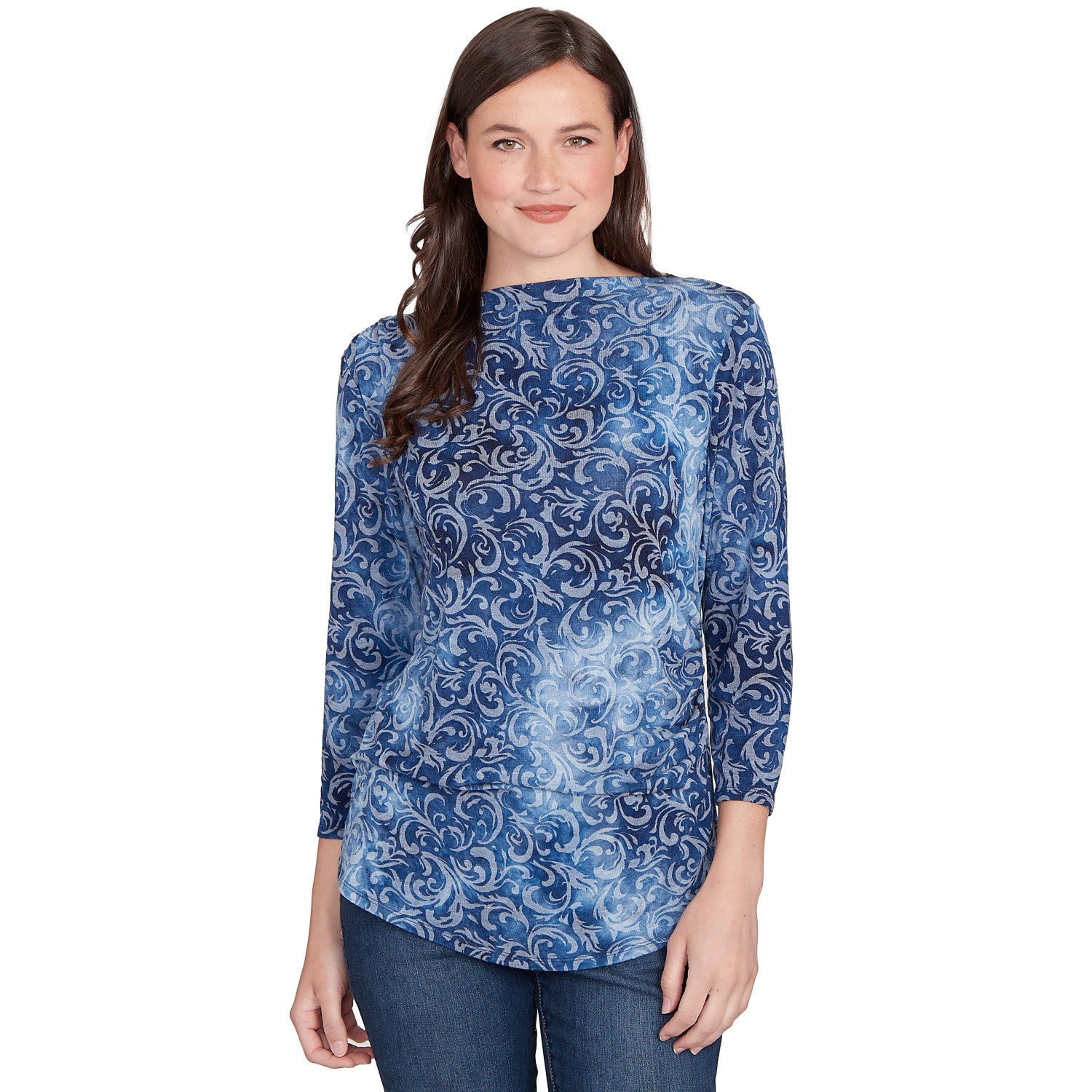 Tie Dye Scroll Floral Hatchi Top Indigo - Ruby Rd