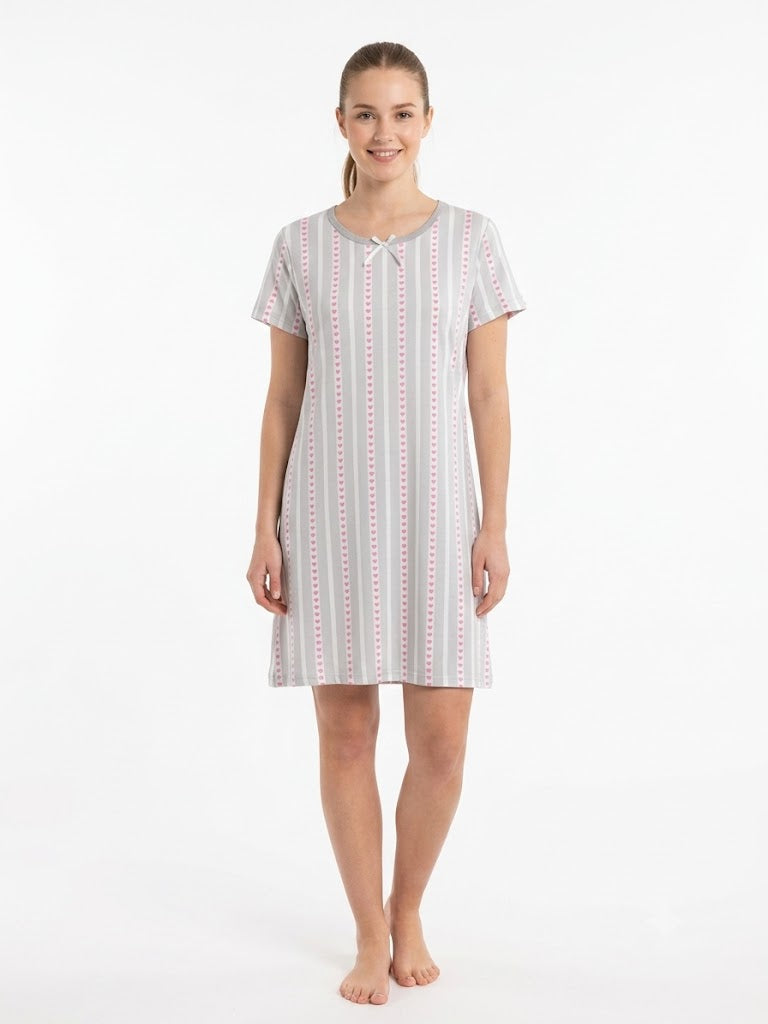 Ladies V-Neck Nightgown GREY HEARTS