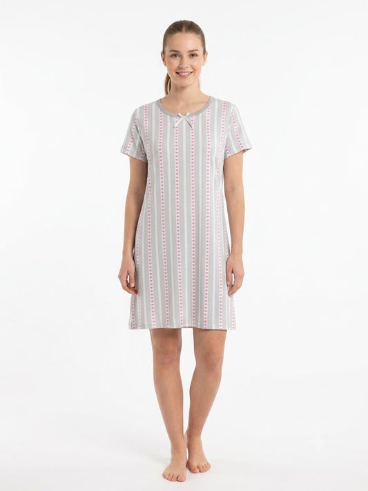 Ladies V-Neck Nightgown GREY HEARTS