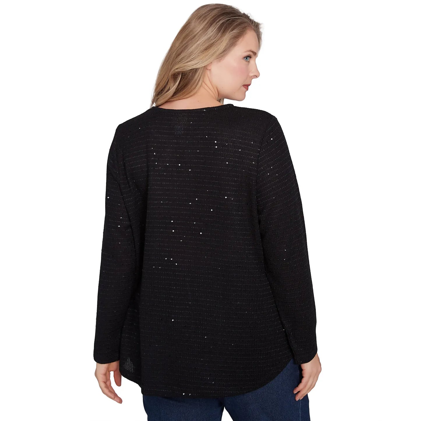 Plus Diamond Detail Sequin Knit Top Black - Ruby Rd
