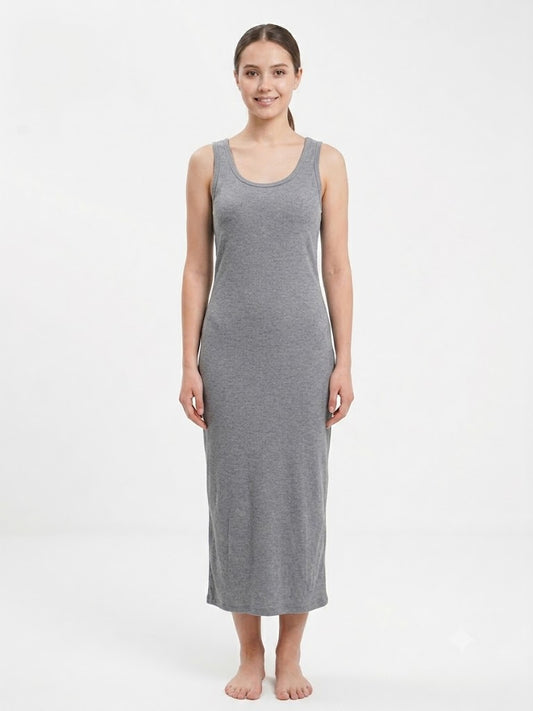 Ladies Ribbed Long Chemise GREY