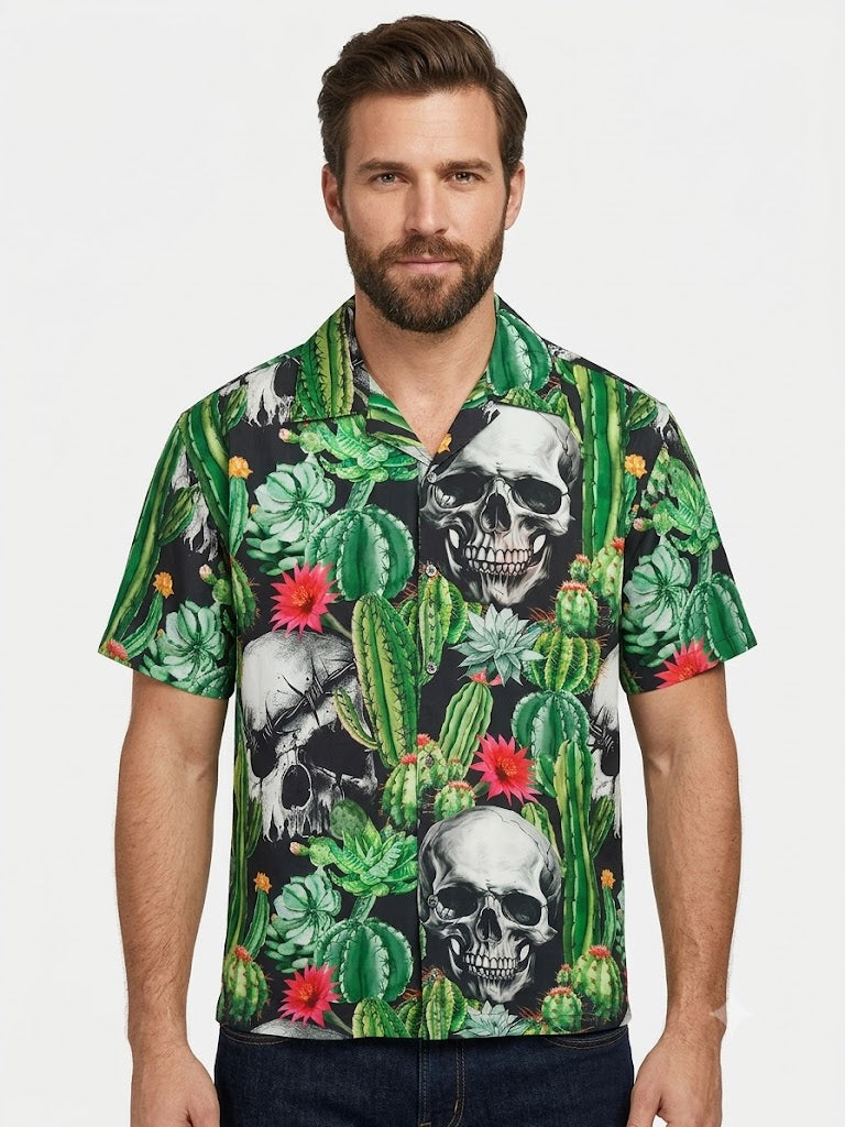 Poly Print Hawaiian Shirts SKULLS  WITH  CACTUS
