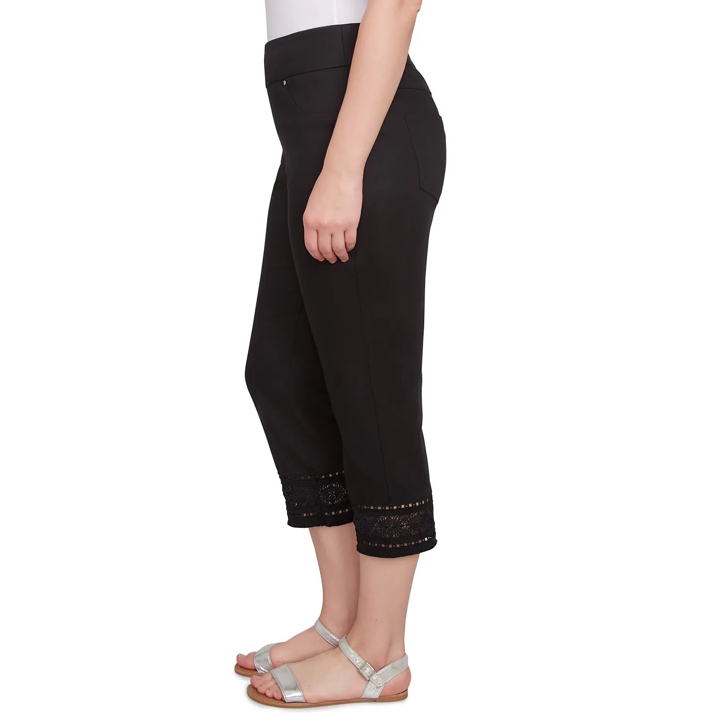Lotus Lace Soft Denim Capri Black  -Ruby Rd