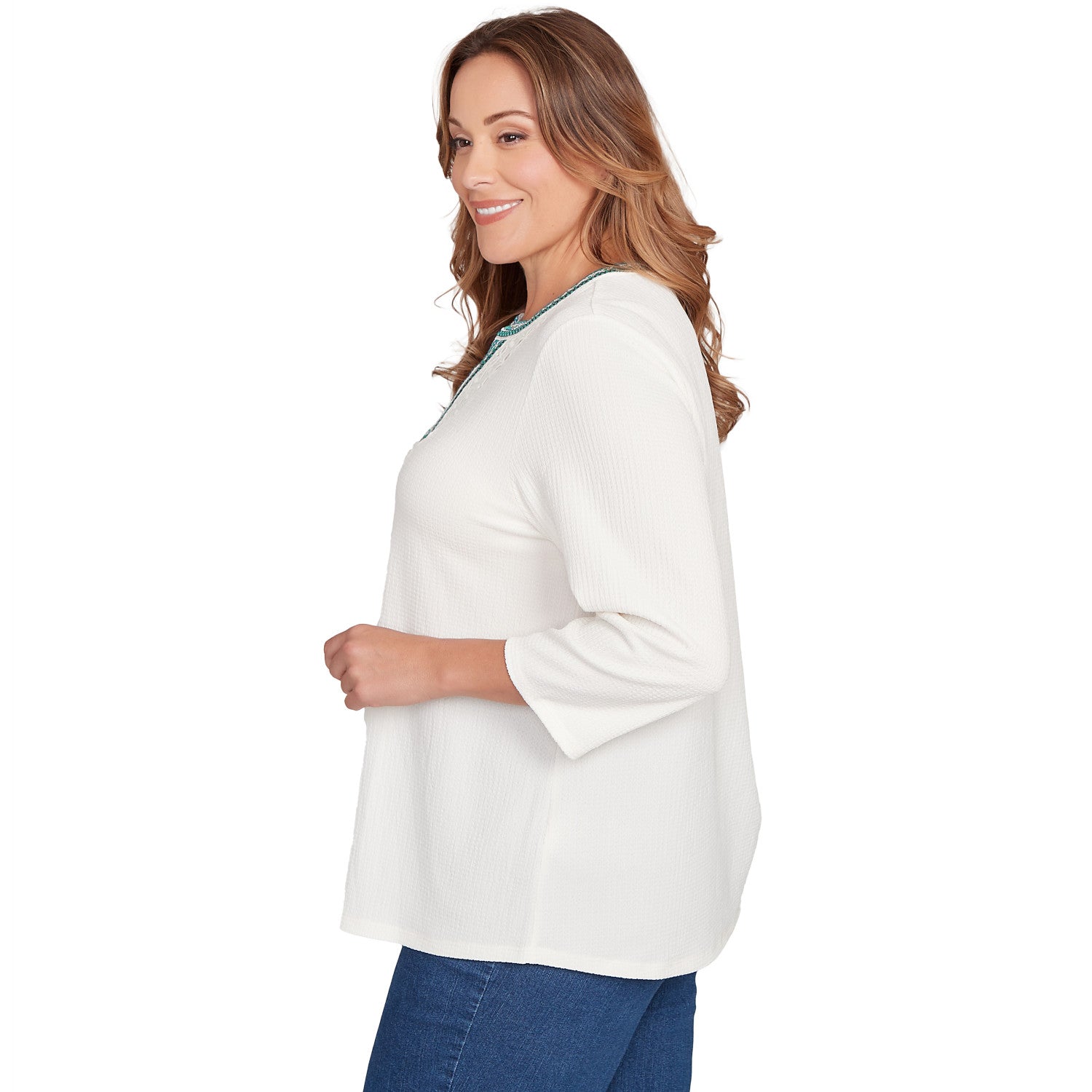 Plus Embellished Textured Split Neck Top  - Ruby Rd
