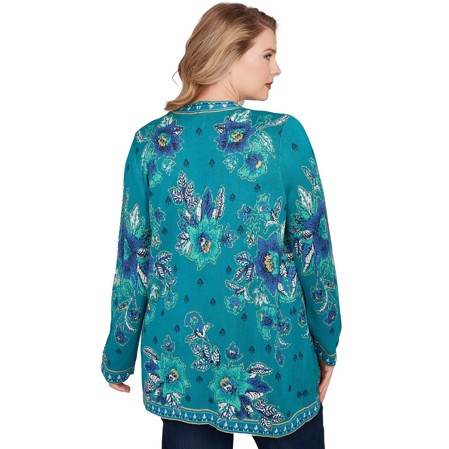 Plus Floral Open Front Sweater Cardigan- Ruby Rd