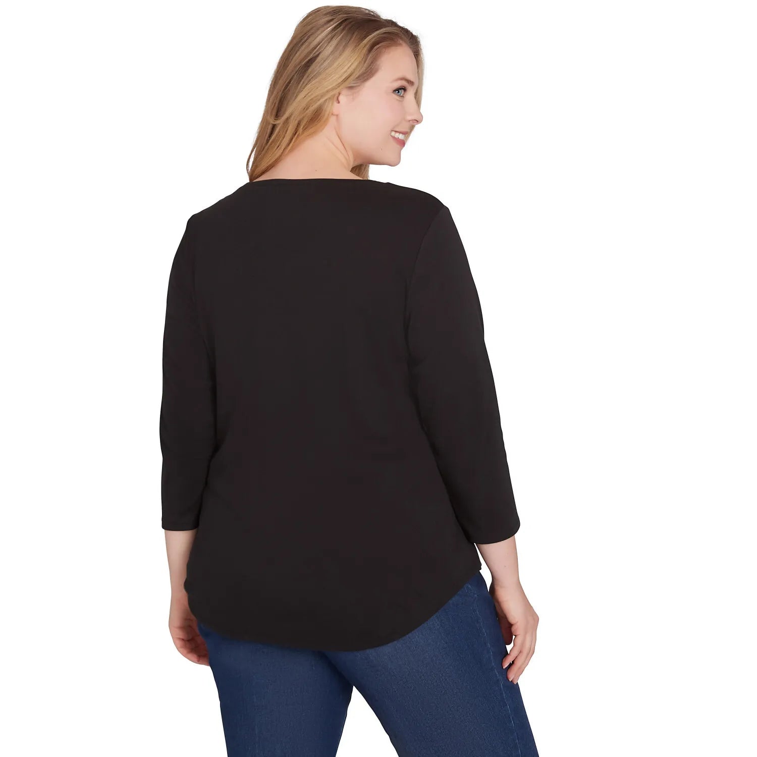 Plus Scoop Neck Ribbed Solid Top Black - Ruby Rd