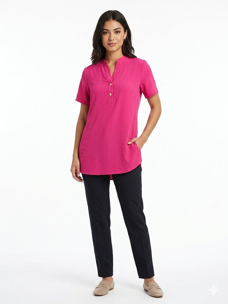 Top de mujer Air Flow, Henley de 2 botones fucsia - Liz & Lilli