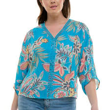 Tropical Diamond Crochet Blouse Vivid Blue/Multi   - Zac & Rachel