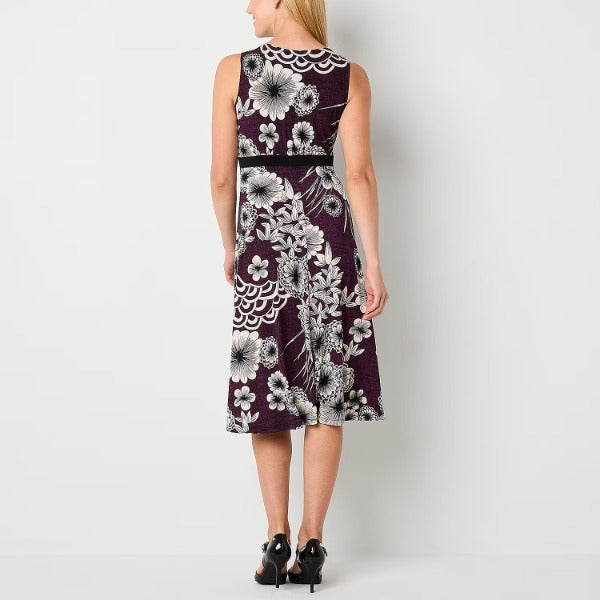 2PC  Floral Jacket Dress Plum / Black - Studio 1