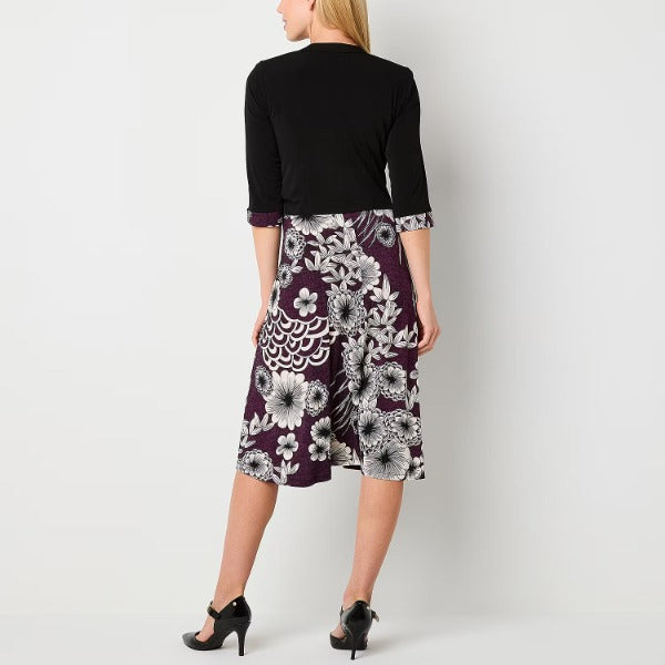 2PC  Floral Jacket Dress Plum / Black - Studio 1