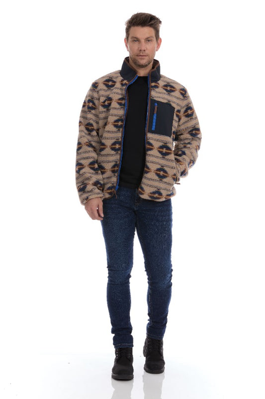 Full Xip Sherpa Jacket Tan Aztec Multi