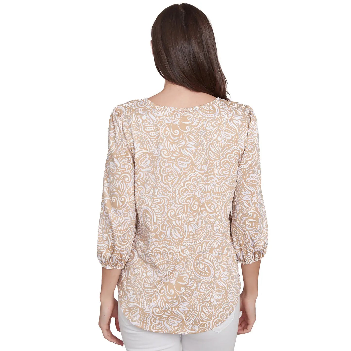 Mixed Pattern Puff Print Top Bamboo Multi - Ruby Rd