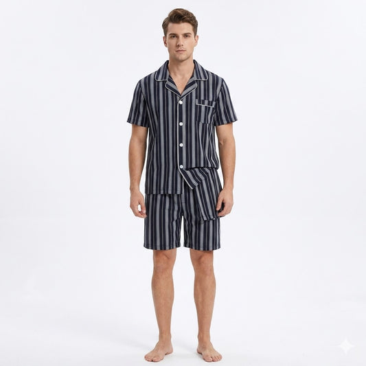 Men´s Pajama Short Sleeve w/ Long short Navy/Grey Multicolor