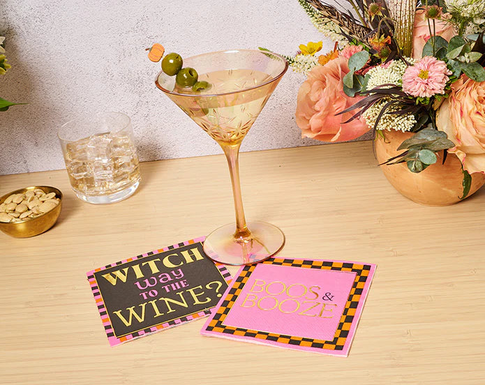 Boo Bold 3 ply Cocktail Napkin - Witch Way tothe Wine -5"Gold Foil