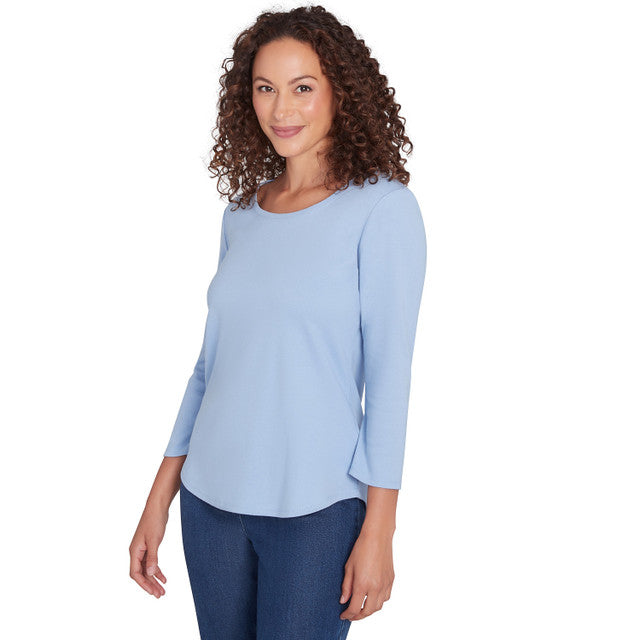 Scoop Neck Ribbed Solid Top Chambray - Ruby Rd