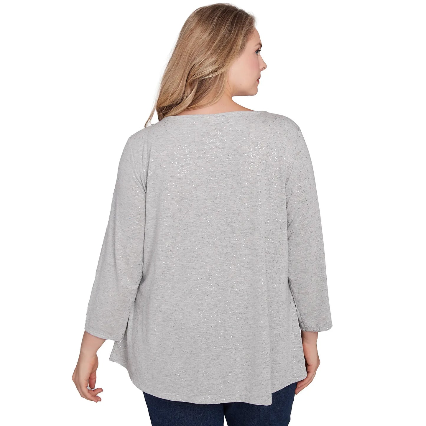 Plus Embellished Dew Drops Glitter Knit Top Grey   - Ruby Rd