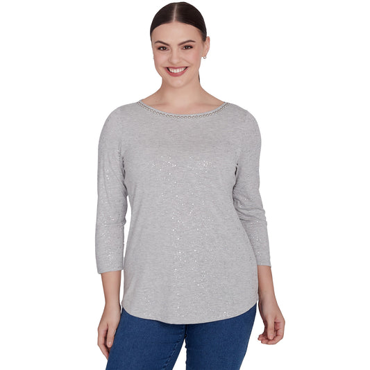 Embellished Dew Drops Glitter Knit Top Grey  - Ruby Rd