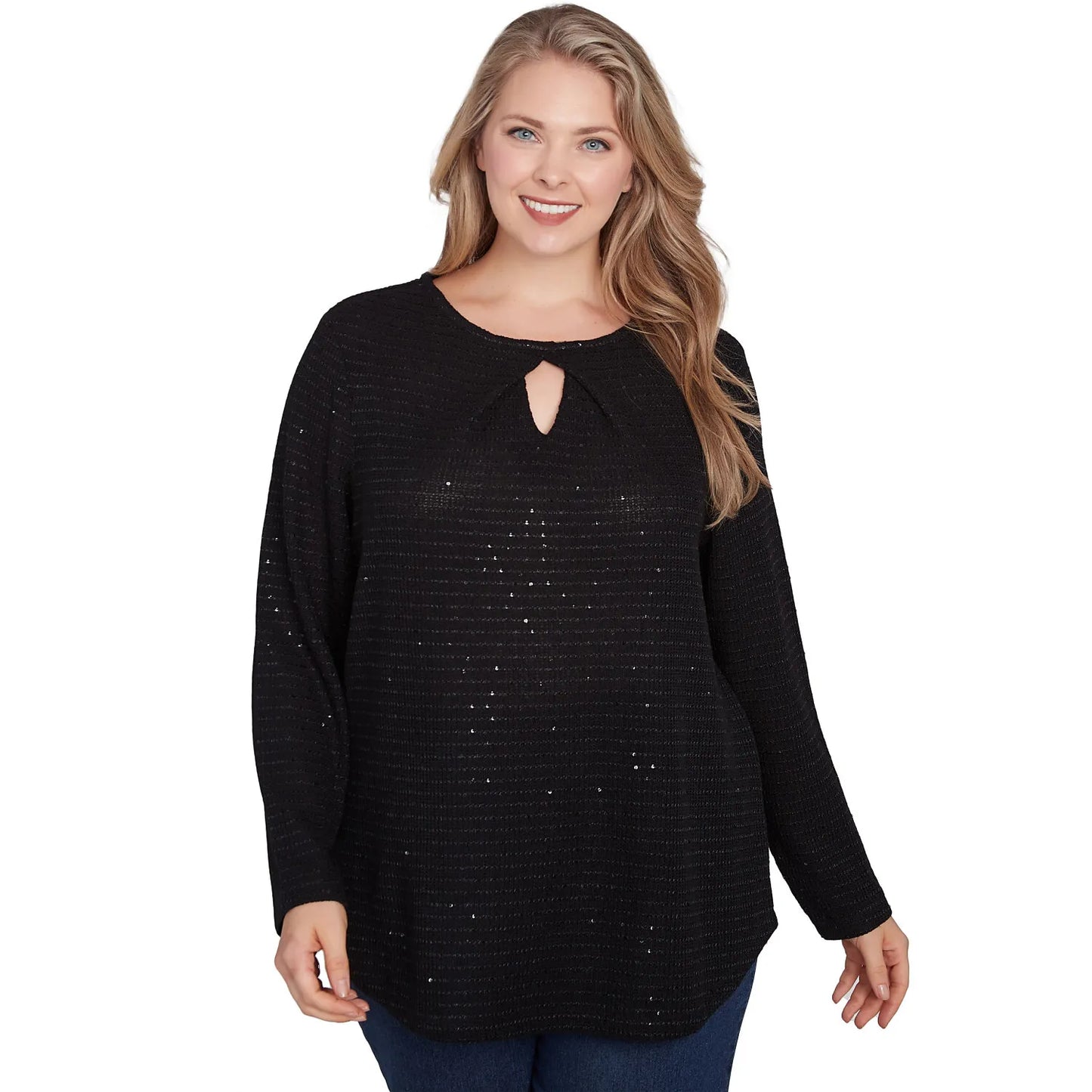 Plus Diamond Detail Sequin Knit Top Black - Ruby Rd