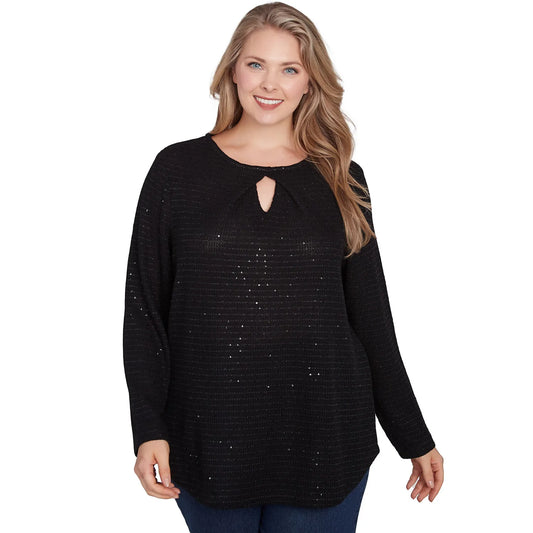 Plus Diamond Detail Sequin Knit Top Black - Ruby Rd