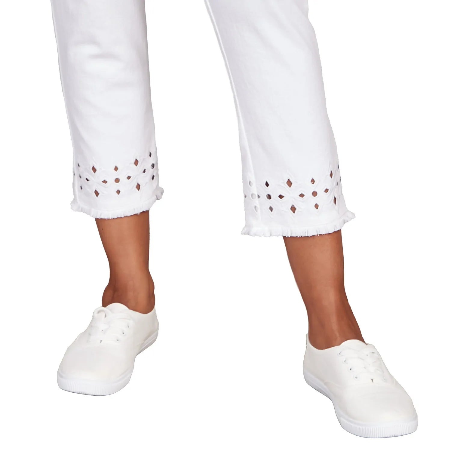 White Denim Lace Hem Jeans
