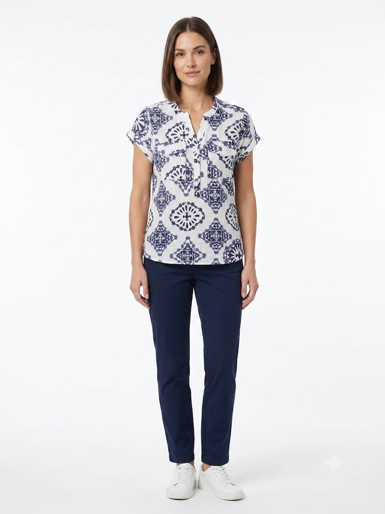 2 Pocket Pop Over Ivory / Navy