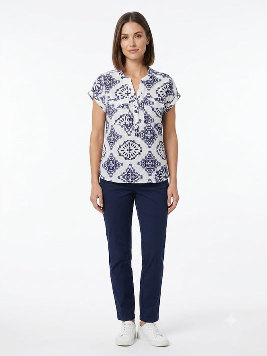 2 Pocket Pop Over Ivory / Navy