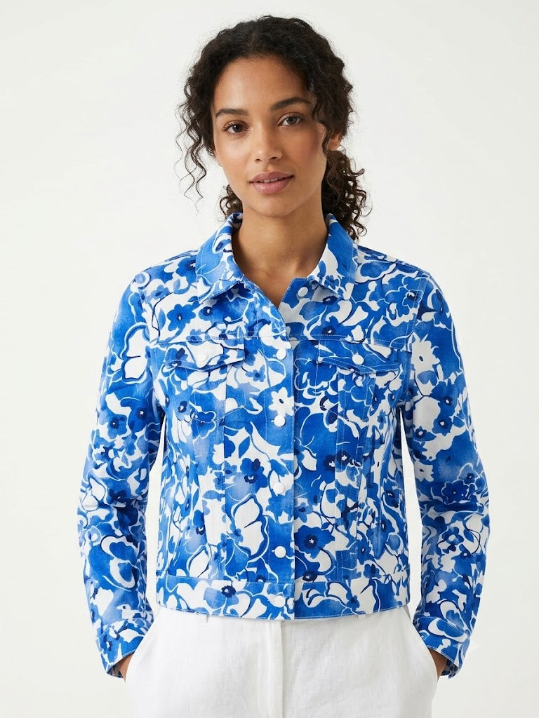 Blouse Printed  Flowers White-Blue- Ninety