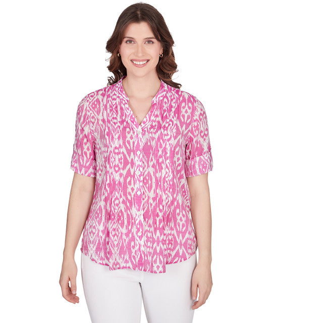 Lotus Ikat Button Down Tee Dahlia Multi - Ruby Rd