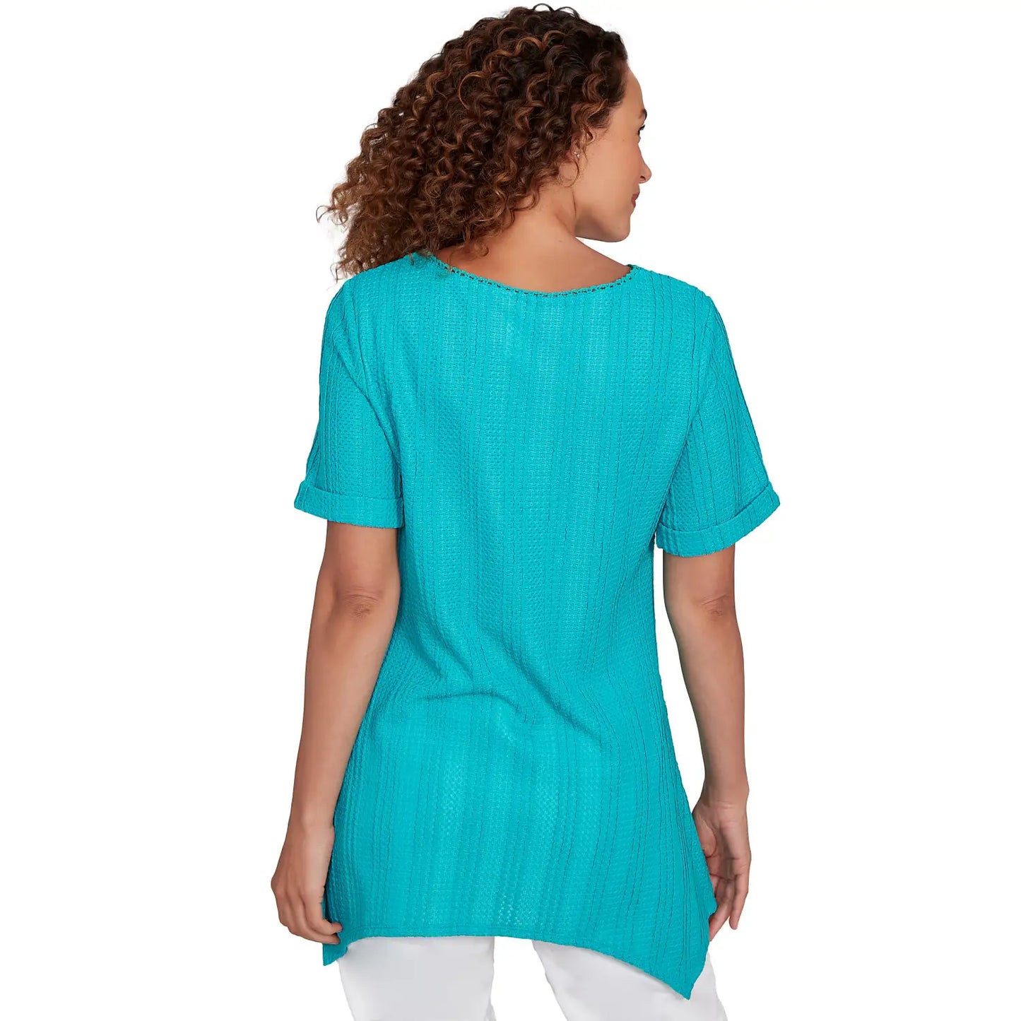 Solid Crinkle Knit Tee Turquoise  - Ruby Rd