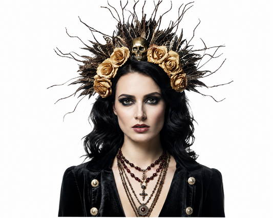 Gothic Floral Skull Headband