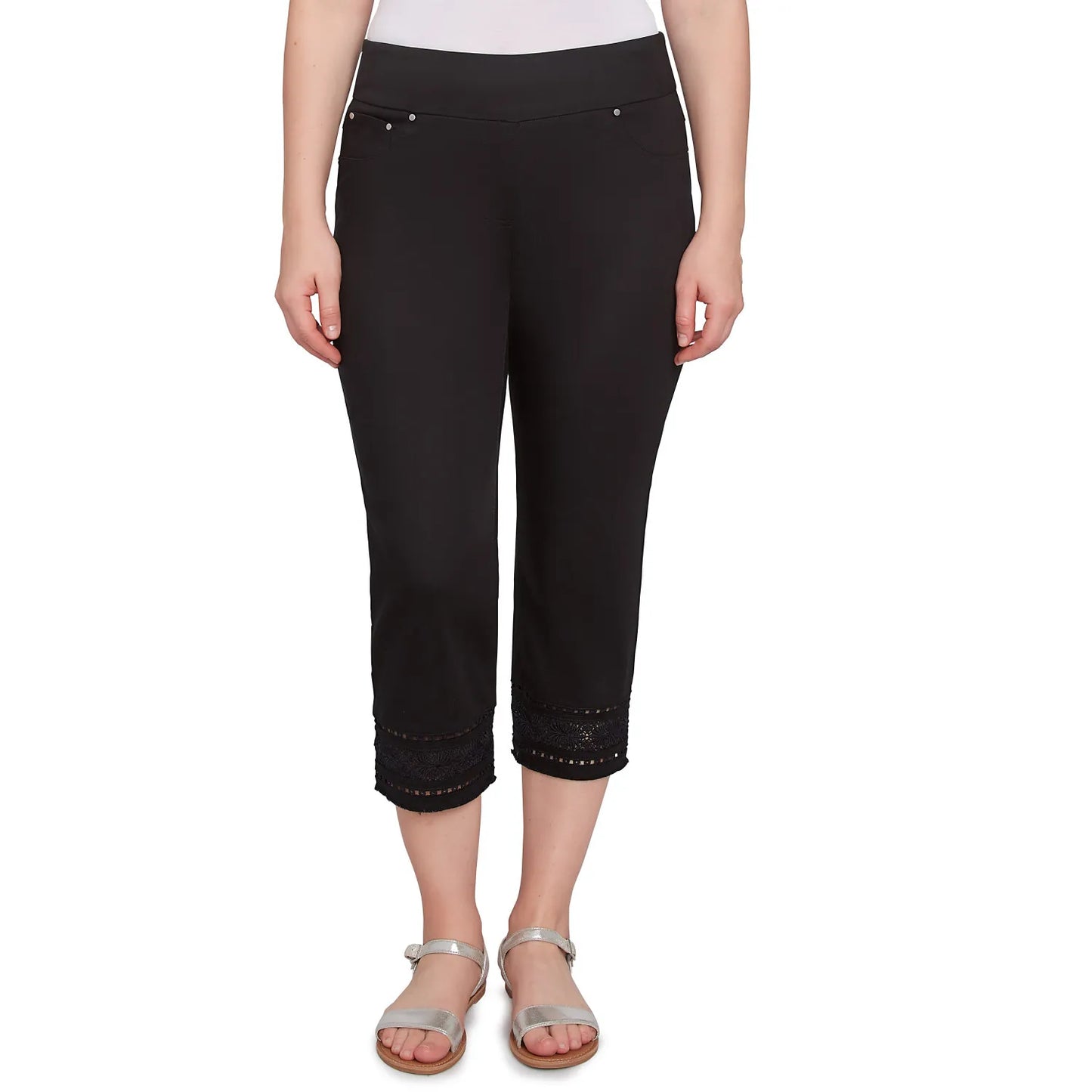Lotus Lace Soft Denim Capri Black  -Ruby Rd
