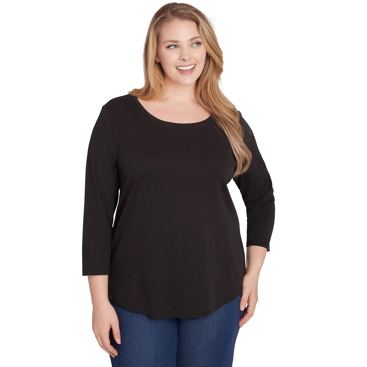 Plus Scoop Neck Ribbed Solid Top Black - Ruby Rd