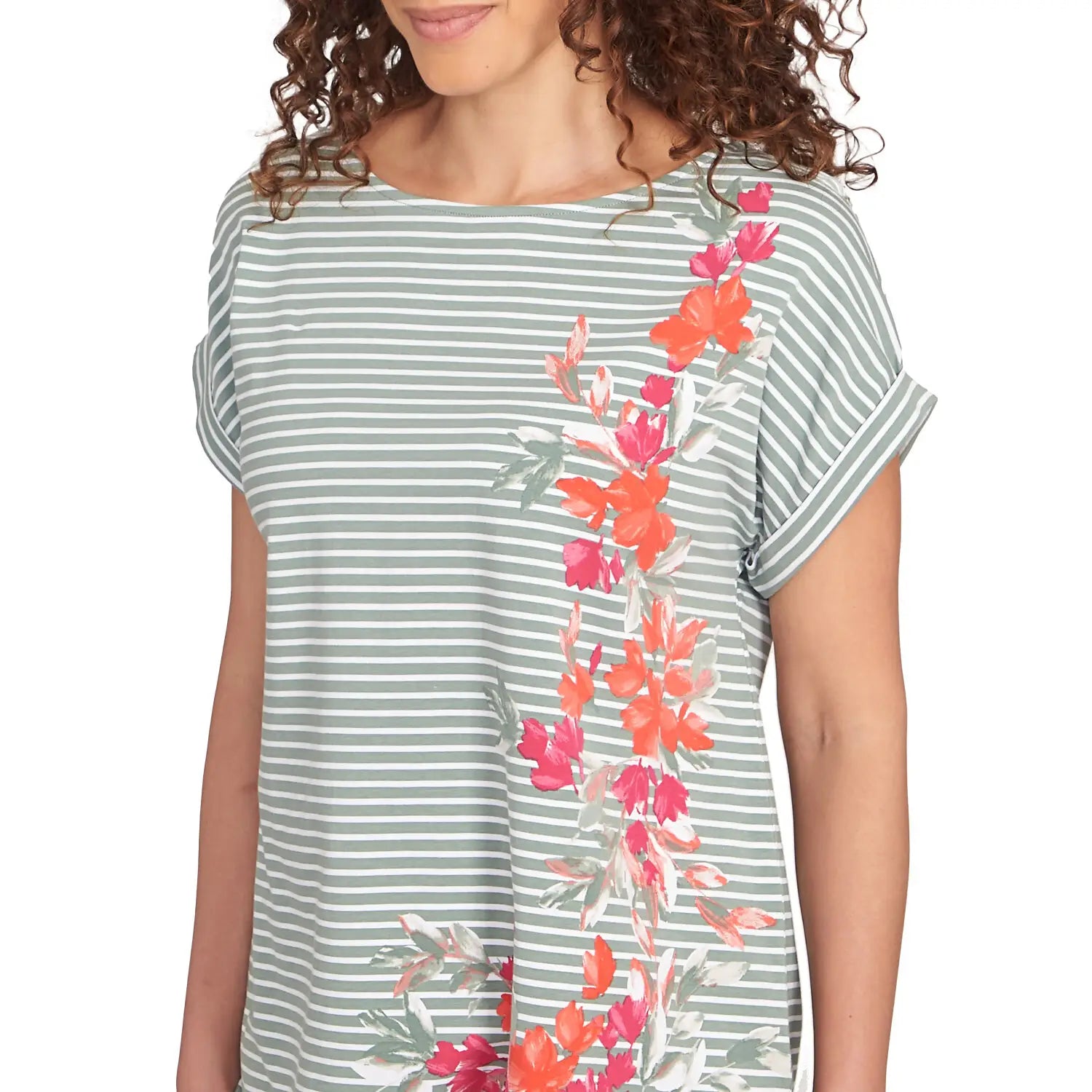 Floral Stripe Jersey Tee Bayleaf Multi  - Ruby Rd
