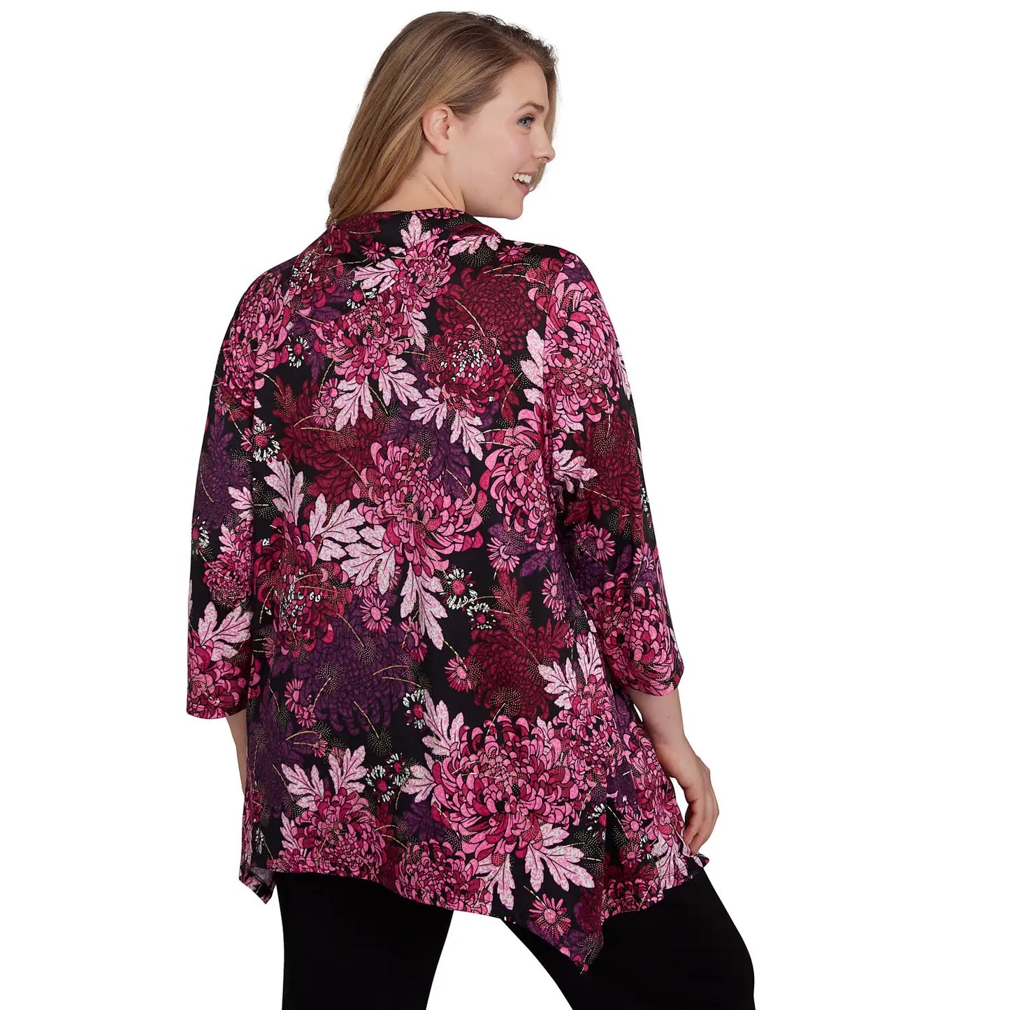 Plus Bold Blooms Split Cowl Dew Drop Top Beet Multi - Ruby Rd