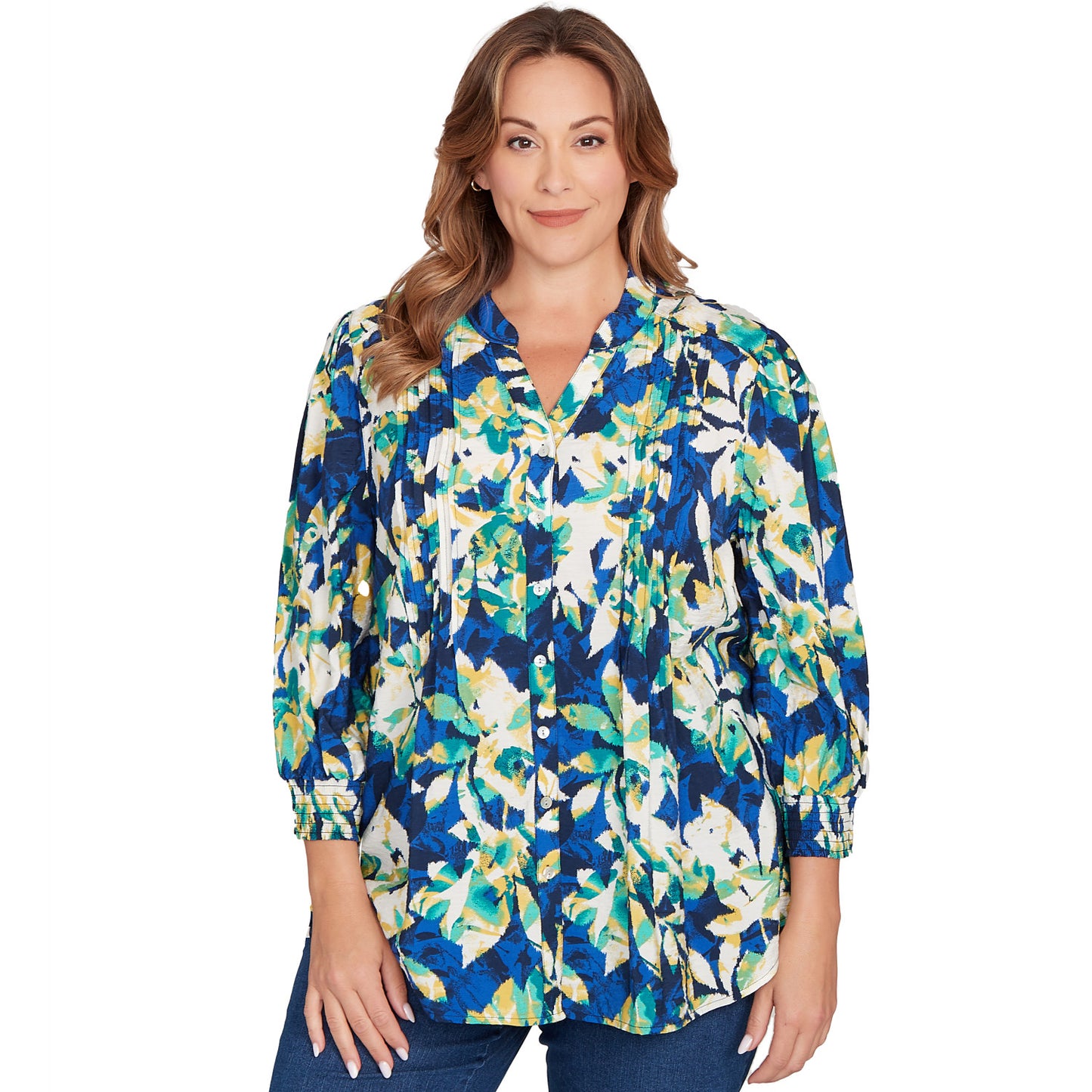 Plus Floral Silky Voile Button Down Blouse  - Ruby Rd