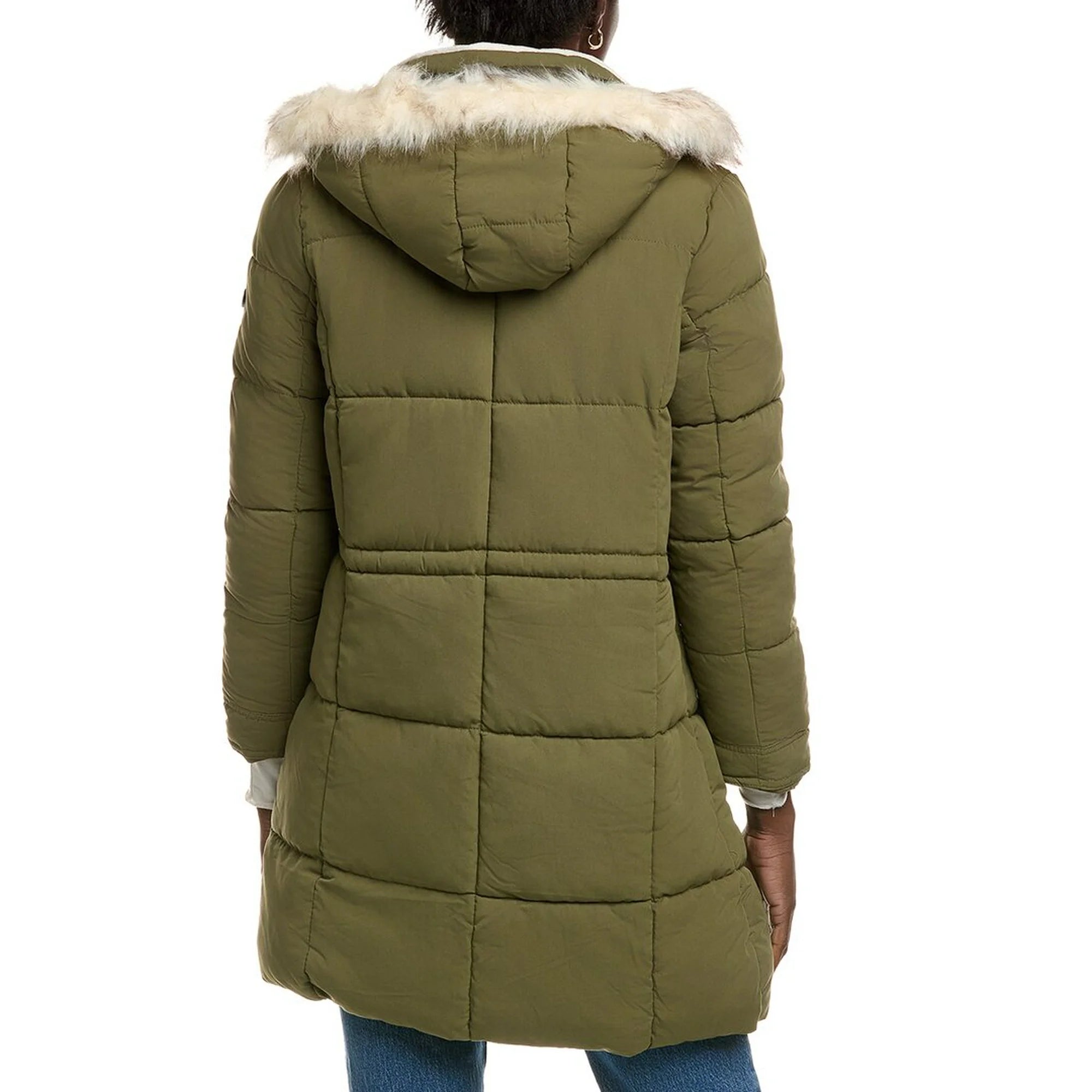 Suede Microfiber Fur Trim Jacket Winter Moss
