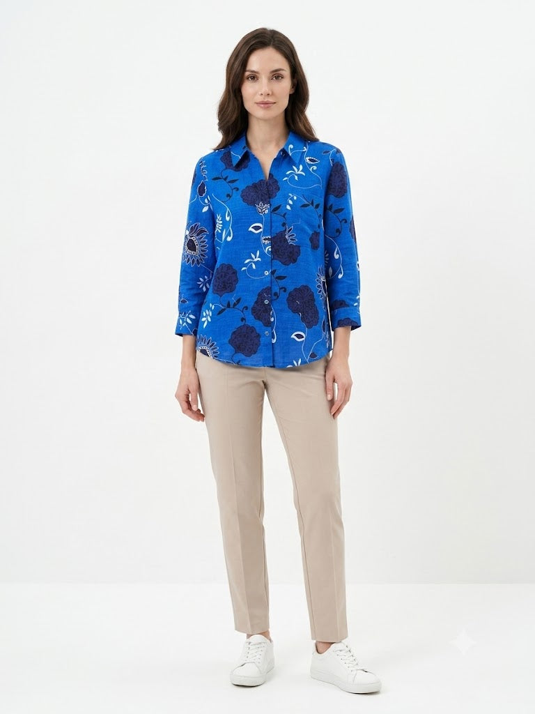 Roll Sleeve Button Down Blue Paisley