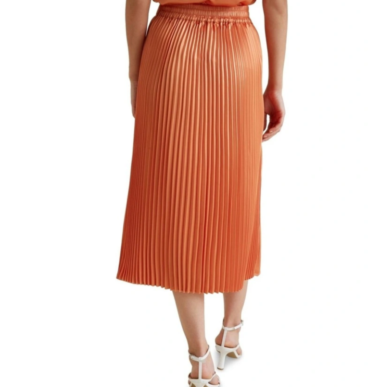 Ladies Solid 36" Pleated Skirt Orange - Liz & Lilli