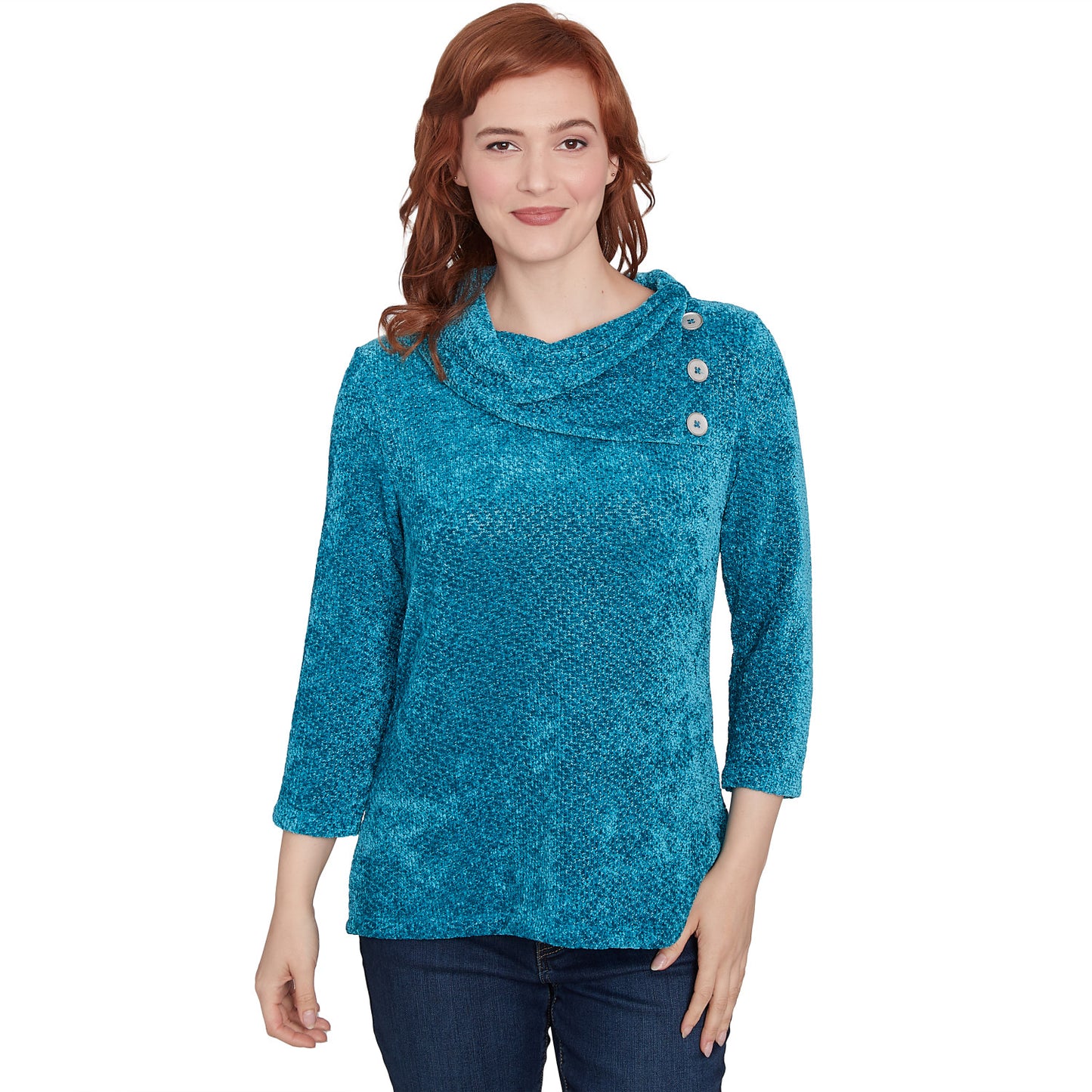 Split Cowl Neck Chenille Shine Knit Top Jade - Ruby Rd