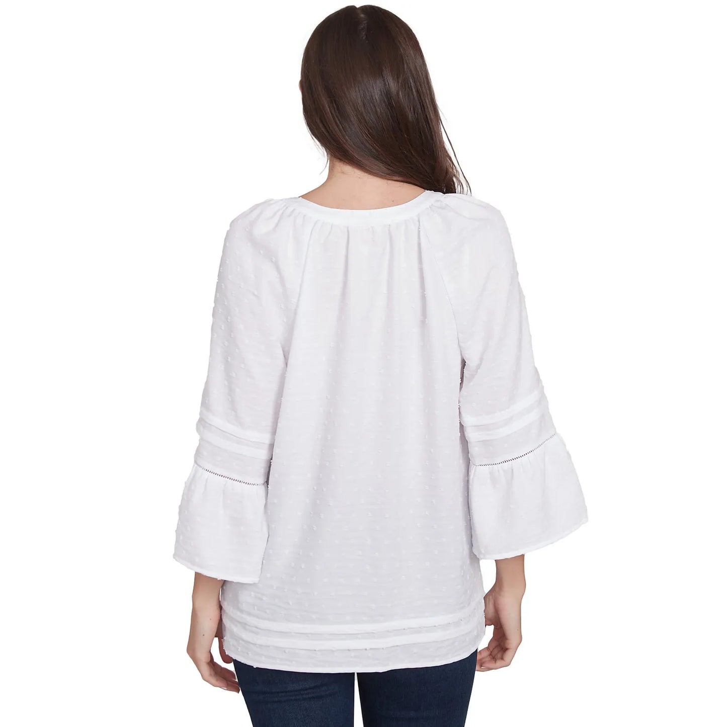 Clip Dot Button Front Flared Sleeve Top White - Ruby Rd