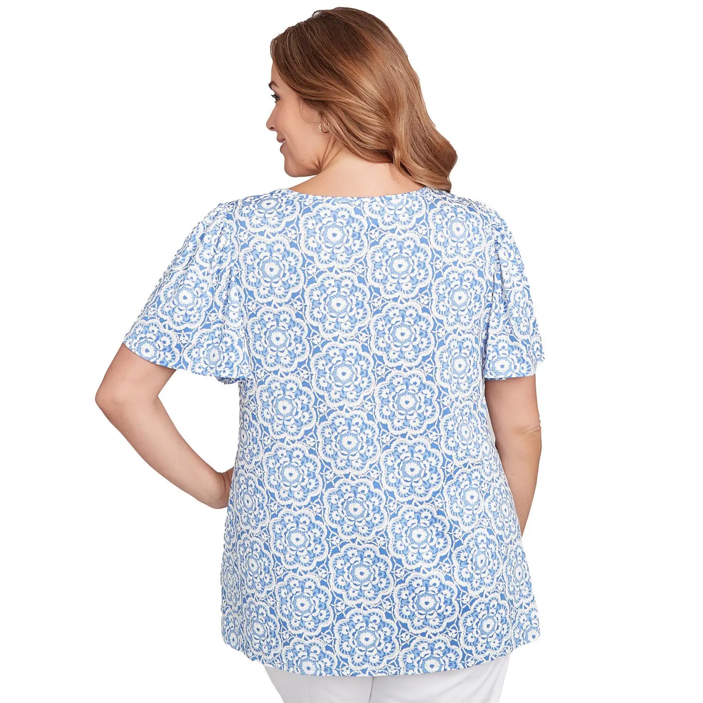 Plus Beaded Macramé Puff Print Tee    - Ruby Rd
